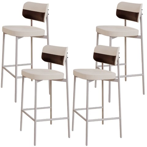 Kit 04 Banquetas Alta Bar Cozinha Sala de Jantar Aço Branco Kaira C01 Linho Palha Courino Café - Lya
