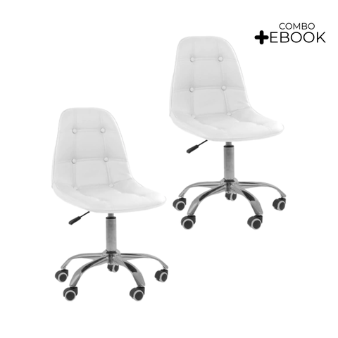 Kit 02 Cadeiras Office Eiffel Botonê Ajustável Base Giratória + E-book
