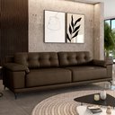 Ver imagem 1 de Sofá Living 4 lugares 292cm Agostino Pés Design em Ferro Couro Cappuccino G52 - Gran Belo