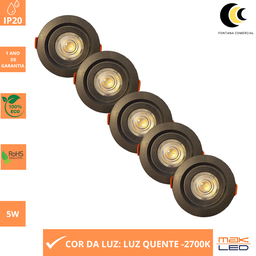 Kit 10 Spot Led Slim 5w 2700k Redondo Preto Embutir - Áreas Internas - 3