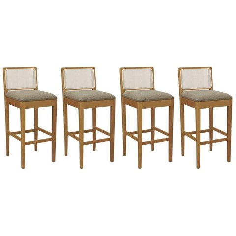 Banqueta Sala de Jantar Sara 1bmm005ca Premium Madeira Maciça Kit 4 Un Carvalho/boucle Bege Fendi/