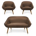 Ver imagem 1 de Kit 01 Namoradeira 02 Lugares e 02 Poltronas Giovana Suede Pés Palito Castanho - D’Rossi - Marrom