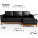 Ver imagem 3 de Sofá 3 Lugares 200cm Living com Chaise Direito Sala de Estar Kayrós D05 Sintético Preto - Mpozenato