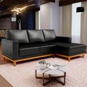 Ver imagem 1 de Sofá 3 Lugares 200cm Living com Chaise Direito Sala de Estar Kayrós D05 Sintético Preto - Mpozenato
