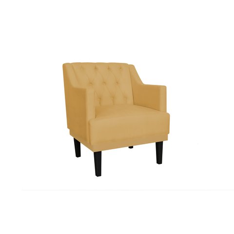 Poltrona Decorativa Alice Couro Amarelo Pés Madeira Mz Decor