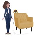 Ver imagem 4 de Poltrona Decorativa Alice Couro Amarelo Pés Madeira Mz Decor