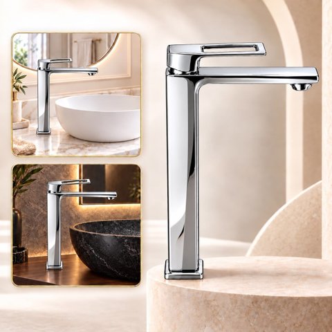 Torneira Doha Cromada Alta Aço Inox 304 Premium Goldenx