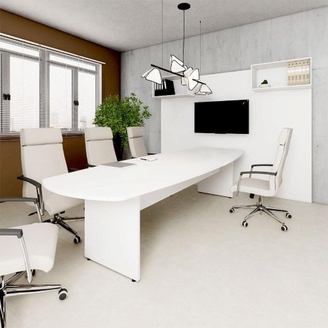Mesa de Reunião Orgânica 320cm x 110cm Pés Painel Escritório F5 Office Cor:Branco
