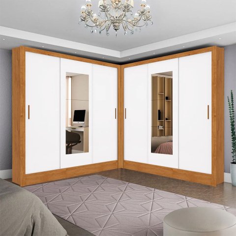 Closet Casal Duplo Dubai 06 Portas 06 Gavetas com Espelho Carioca Móveis