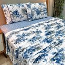 Ver imagem 2 de Jogo de Lençol Lislie Queen 4 Peças Micropercal 300 Fios Estampado Floral - Azul Flores - 100%