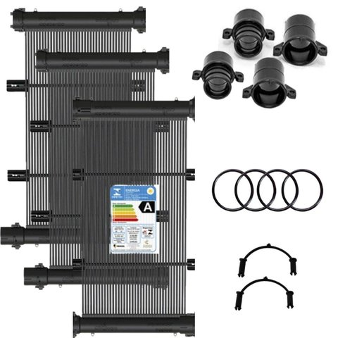 Conjunto 08 Placas 2 Metros (2,00x0,33m) + Terminações Aquecimento Solar Piscinas - Ks Aquecedores