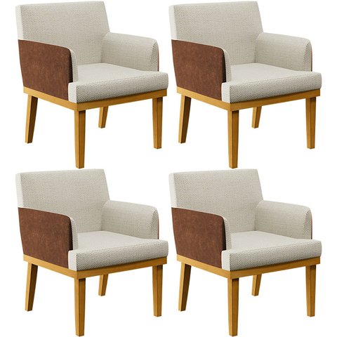 Kit 04 Poltronas Decorativa Base Mel Beatriz W01 Linho Champagne Couríssimo Marrom - Lyam Decor