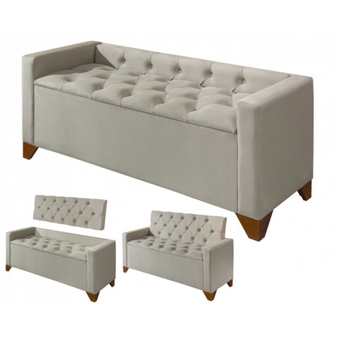 Recamier Baú Decorativo California 1,30m Premium para Cama Casal Estilo Sofá Estofado Cor Bege