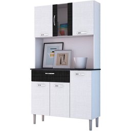 Armário de Cozinha Kits Paraná Kit Pan 6 Portas 1 Gaveta Linho Branco/preto - 1