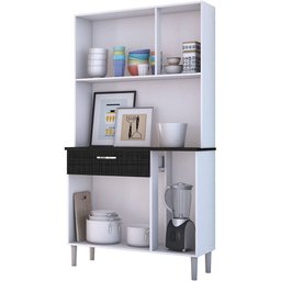 Armário de Cozinha Kits Paraná Kit Pan 6 Portas 1 Gaveta Linho Branco/preto - 2