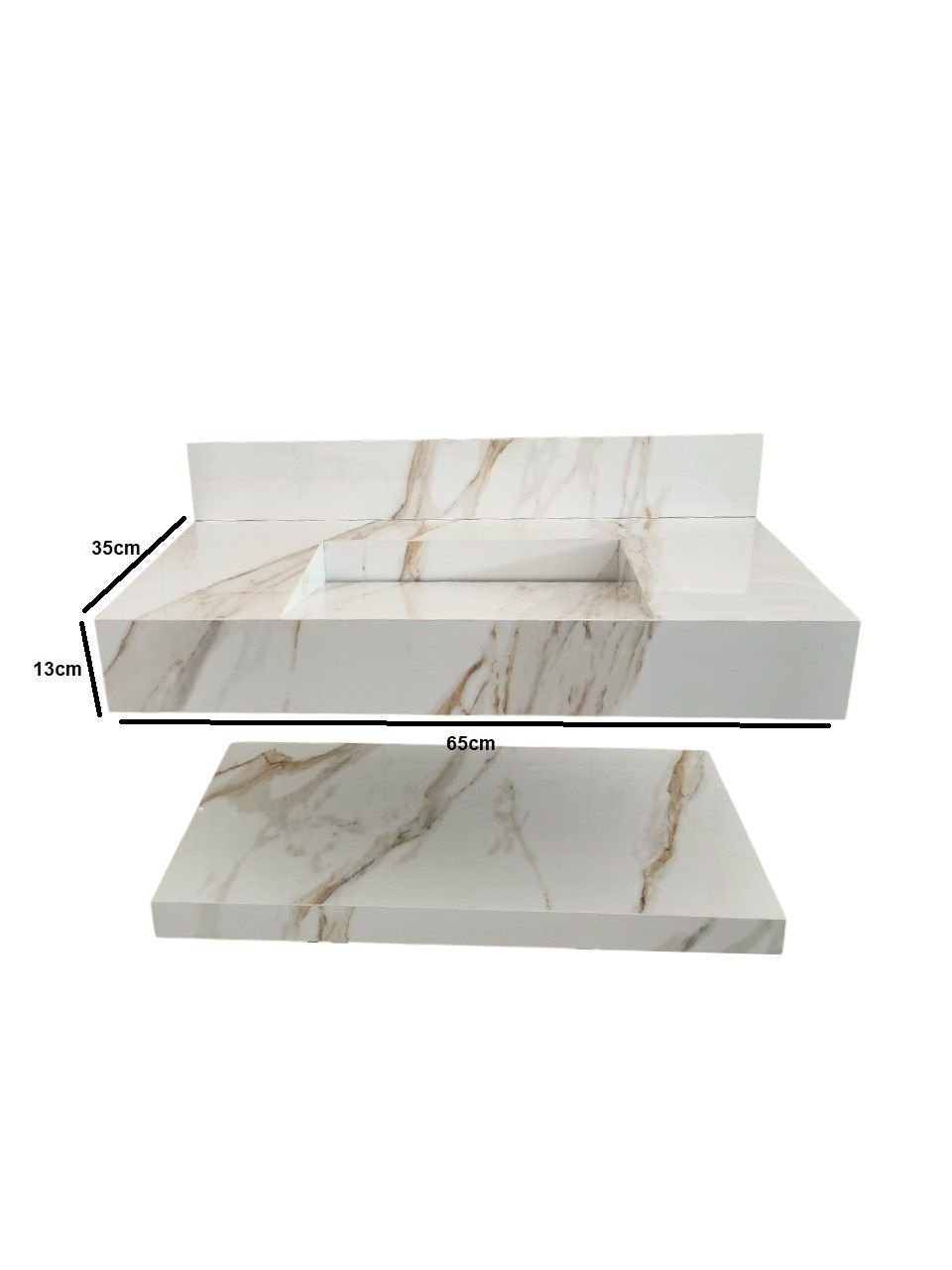 Pia em Porcenato C/prateleira Branco Carrara Gold 65x35 - 3