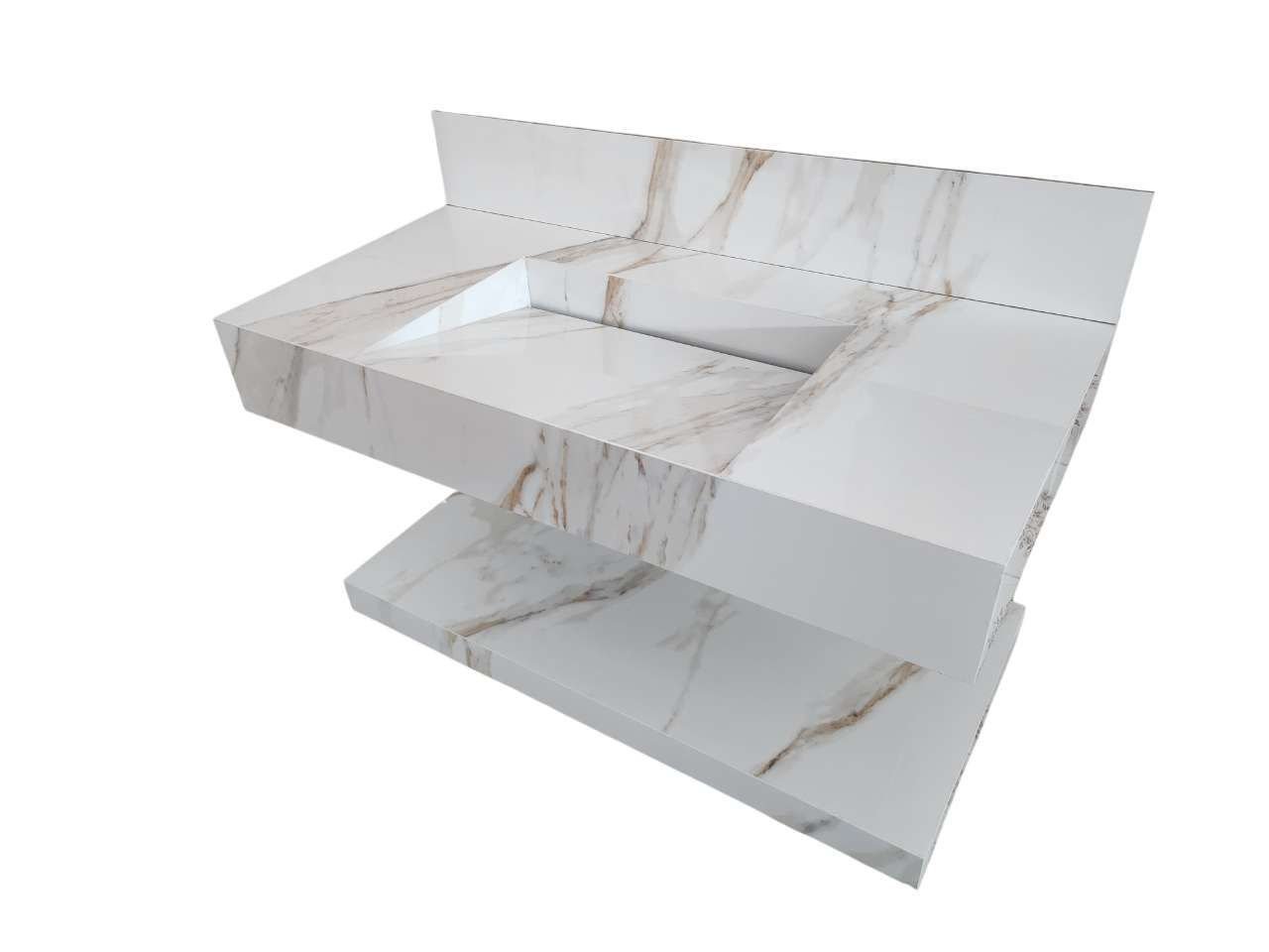 Pia em Porcenato C/prateleira Branco Carrara Gold 65x35 - 1