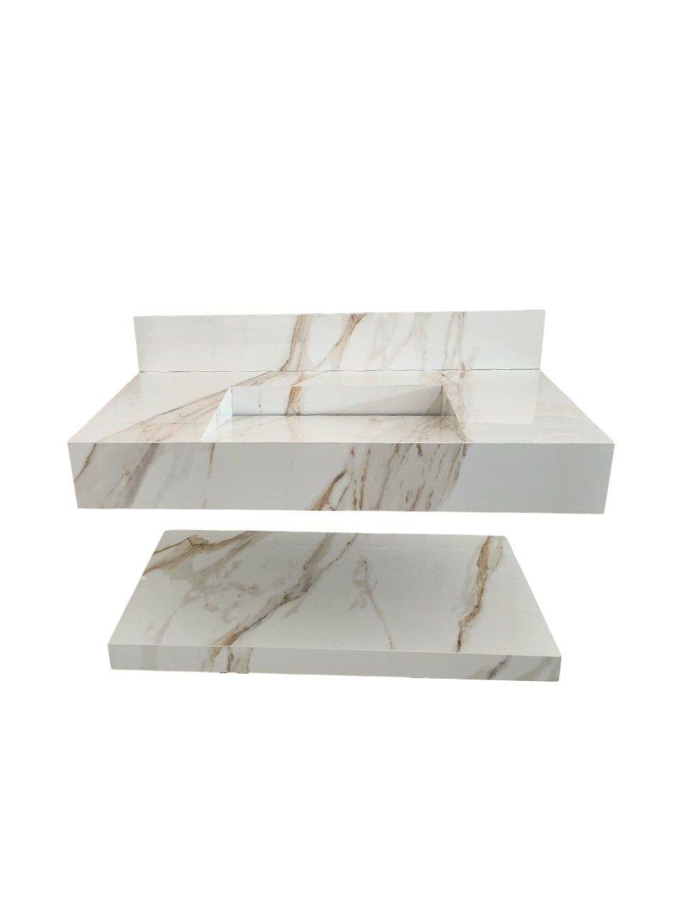 Pia em Porcenato C/prateleira Branco Carrara Gold 65x35 - 2
