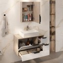 Ver imagem 3 de Conjunto Gabinete Banheiro Yaris 80cm (gabinete + Cuba + Espelheira +tampo Vidro) Madeirado / Branco