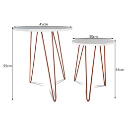 Conjunto Jogo 2 Mesas Redonda de Canto Cambridge Tripé Cobre/Branco - 5