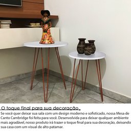 Conjunto Jogo 2 Mesas Redonda de Canto Cambridge Tripé Cobre/Branco - 2