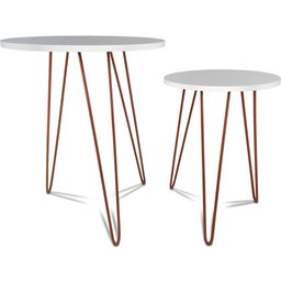 Conjunto Jogo 2 Mesas Redonda de Canto Cambridge Tripé Cobre/Branco - 1