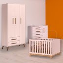 Ver imagem 1 de Conjunto Berço Mini Cama Slim, Cômoda Sapateira Retrô e Guarda Roupa Retrô Rosa