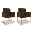 Ver imagem 1 de Kit 02 Poltronas Clínica Courino 3 Cores- Base Ferro Dourado - Marrom
