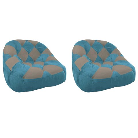 Kit 02 Poltrona Paloma Escritório Sala Pé Plástico Suede Azul Turquesa e Suede Cappuccino - DOMINIC 