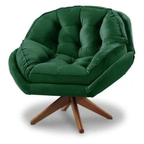 Poltrona Decorativa Califórnia Base de Madeira Giratória Veludo Verde