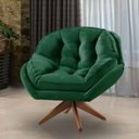 Ver imagem 2 de Poltrona Decorativa Califórnia Base de Madeira Giratória Veludo Verde