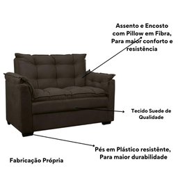 Sofá 2 Lugares Confortável Pequeno 140cm Small Cores Herrero Cor:marrom Escuro - 4