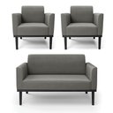 Ver imagem 1 de Sofá Namoradeira com 2 Poltronas Base de Madeira Fixa Preto Marisa Suede D03 - D'Rossi Grafite