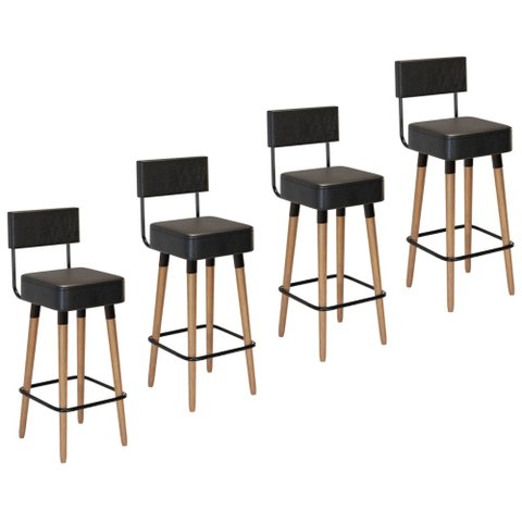 Kit com 4 Banqueta Barcelona - Couríssimo Preto