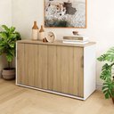 Ver imagem 1 de Armário Organizador 140cm 2 Portas de Correr Escritório F5 Cor:macadâmia com Branco
