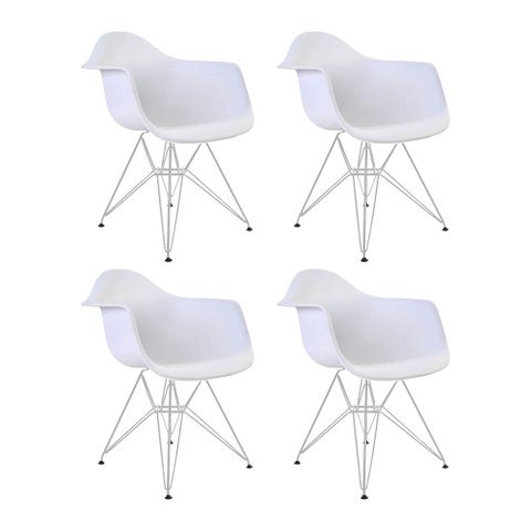 Kit 4 Poltronas Eames Eiffel Branca com Braço Daw Ferro Branco