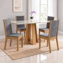 Ver imagem 1 de Conjunto Sala de Jantar Mesa Lisa 120cm Tampo MDF Vidro Canto Reto 4 Cadeiras Evelin