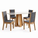 Ver imagem 2 de Conjunto Sala de Jantar Mesa Lisa 120cm Tampo MDF Vidro Canto Reto 4 Cadeiras Evelin