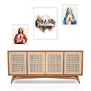 Ver imagem 2 de Set 3 Quadros Sacros Minimalistas Católicos - com Vidro: Moldura Branca
