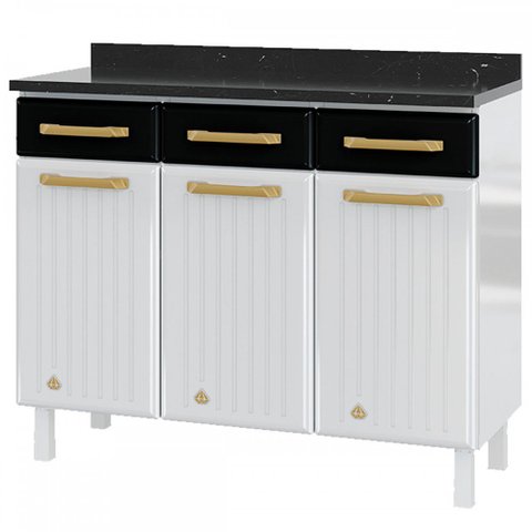 Balcão de Cozinha em Aço Diamante 3 Portas 3 Gavetas Branco/Preto 818108 - Telasul