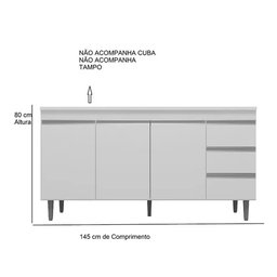 Balcão de Pia Andreia 150cm 3 Portas e 3 Gavetas - Moveis Leartam - 3