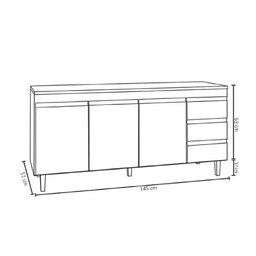 Balcão de Pia Andreia 150cm 3 Portas e 3 Gavetas - Moveis Leartam - 4