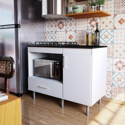Balcão para Cooktop 1,05m 5 Bocas 1 Nicho com 1 Porta e Gaveta Turim