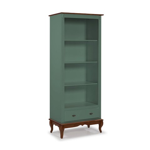 Estante para Livros 3 Prateleiras 1 Gaveta Pés Luis Xv 60201 Linz Móveis - Verde Musgo/imbuia