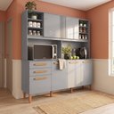 Ver imagem 1 de Cozinha Compacta 6 Portas 2 Gavetas com Bancada Prateleiras e Pés Reguláveis 162x193x39cm Cinza
