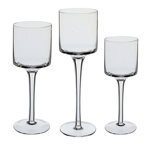 Jogo 3 Peças Castiçal Decorativo de Cristal Transparente 25.8x7.0x7.0cm Porta