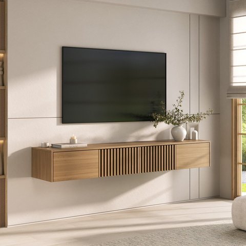 Rack Suspenso Ripado para TV até 75 Polegadas 180cm Aruá CabeCasa MadeiraOriginals Marrom Jatobá