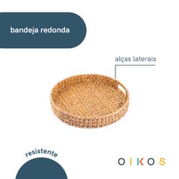 Bandeja Decorativa 30cm Redonda com Alças de Palha Fibra Natural - Oikos - 5