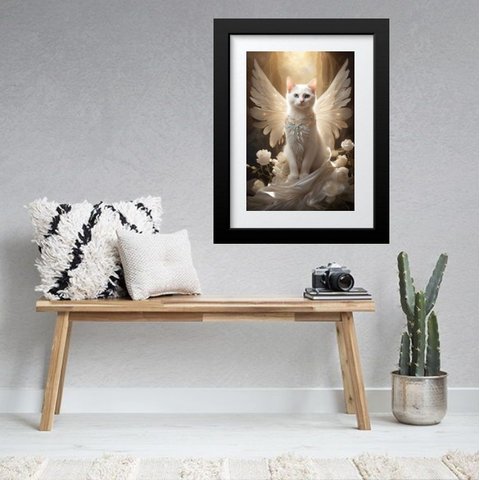 Quadro Gatinho Anjo- 60x48cm:moldura Branca