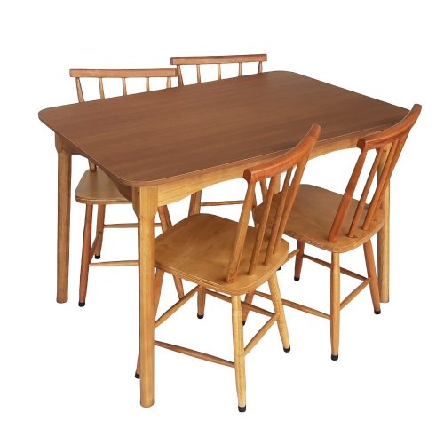 Conjunto Mesa de Jantar Retangular Marisa 135 cm com 4 Cadeiras Madeira  Maciça Tauari Viena - Branco/Amêndoa
